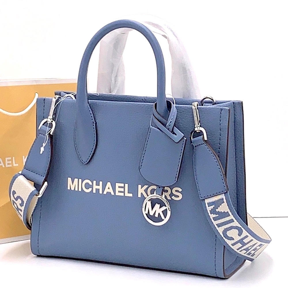 Michael Kors Mirella Small Pebbled Leather Crossbody Top Zip XBODY Bag Denim NWT - Picture 1 of 16